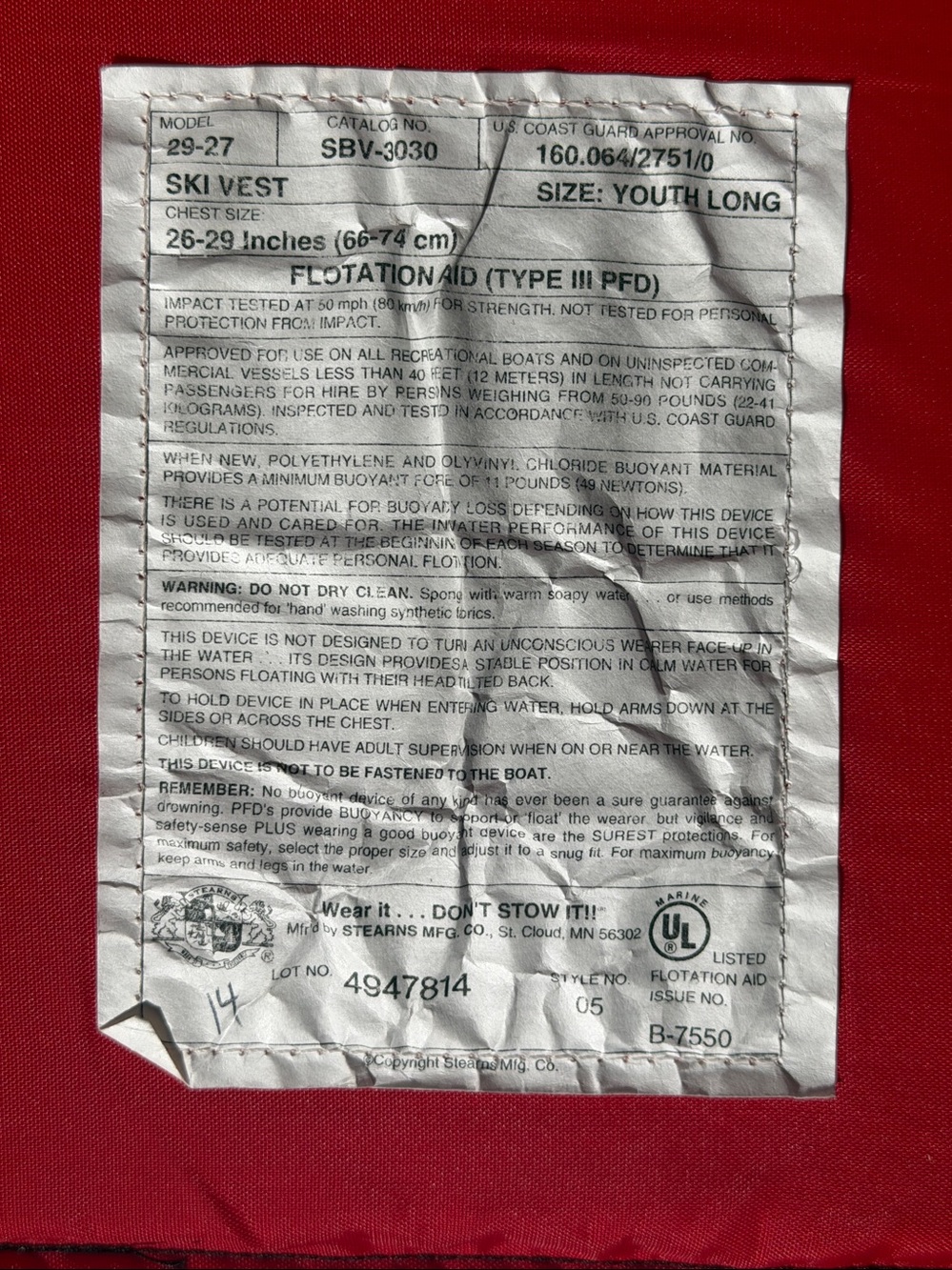 Stearns Kids Life Jacket - Red & Purple Youth PFD - Picture 3 of 3